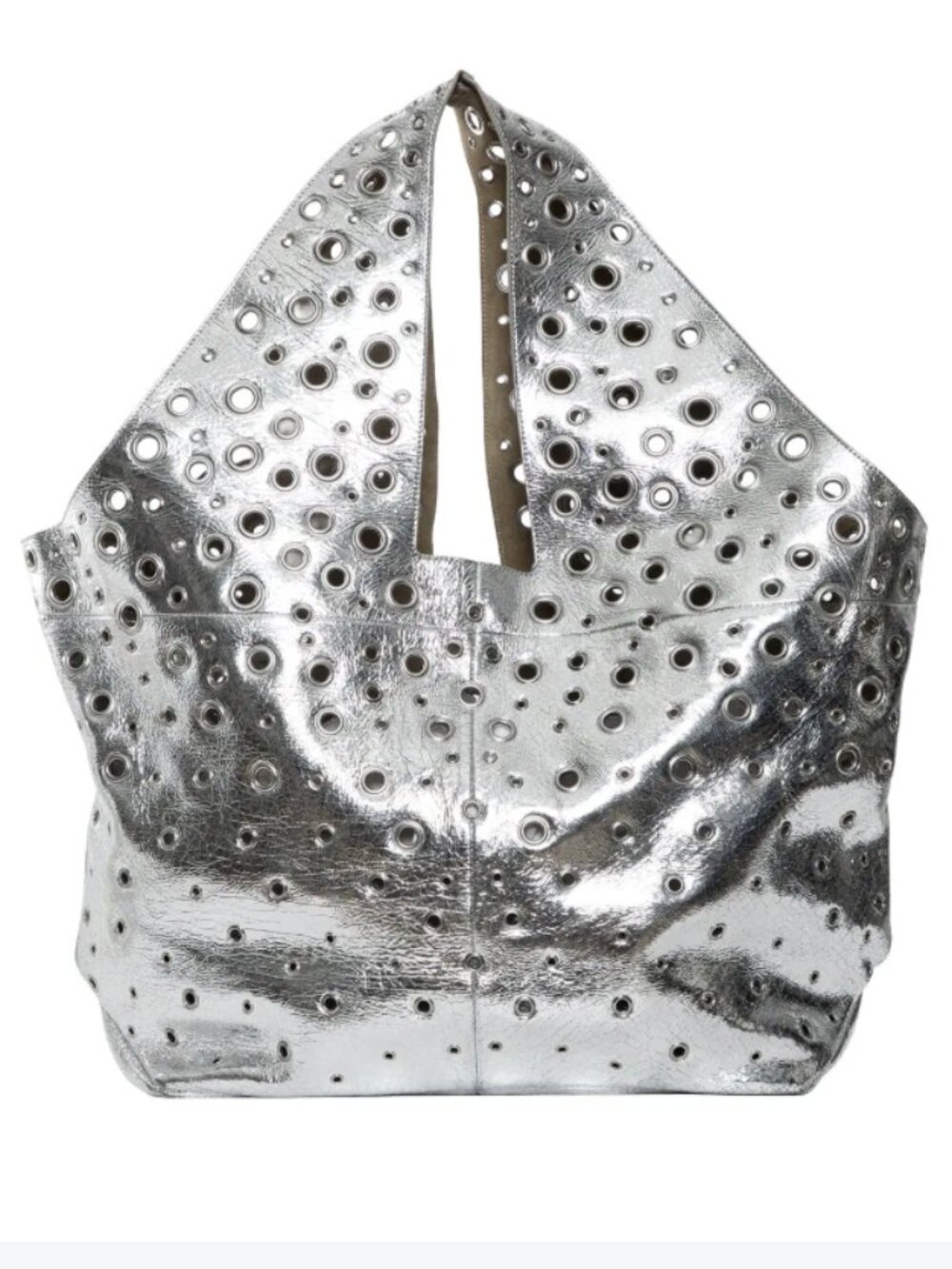Paco Rabanne Silver Metallic Eyelet Leather Tote